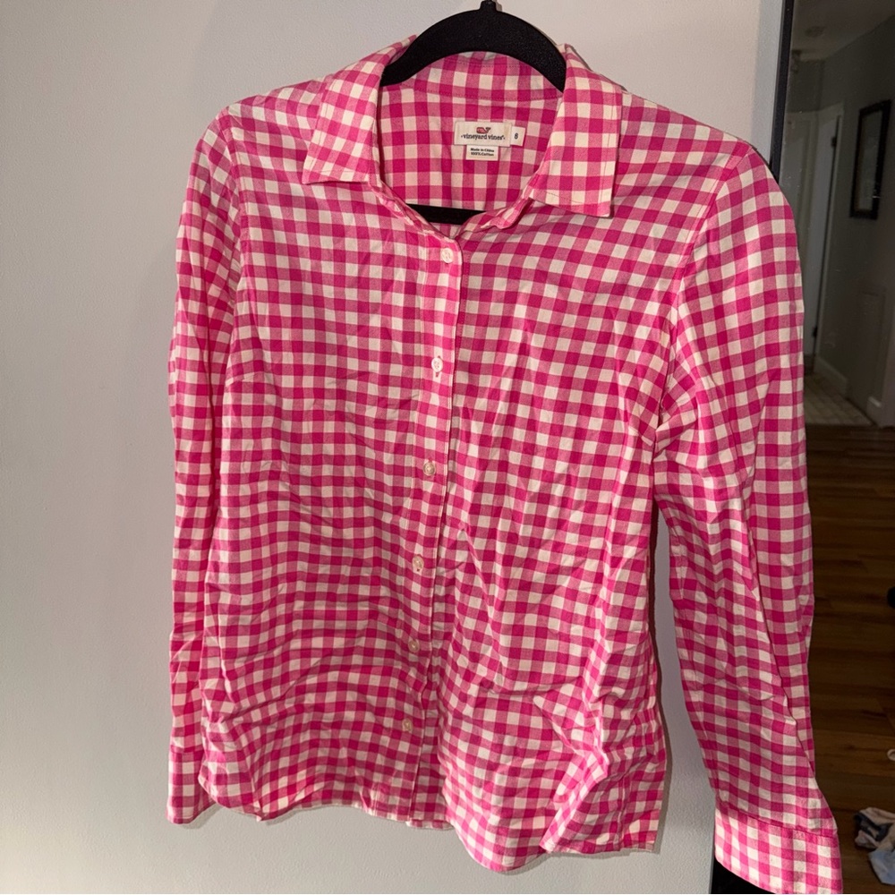 Vineyard Vines Ladies Size 6 Flannel Button Down Shirt Pink & White Gingham